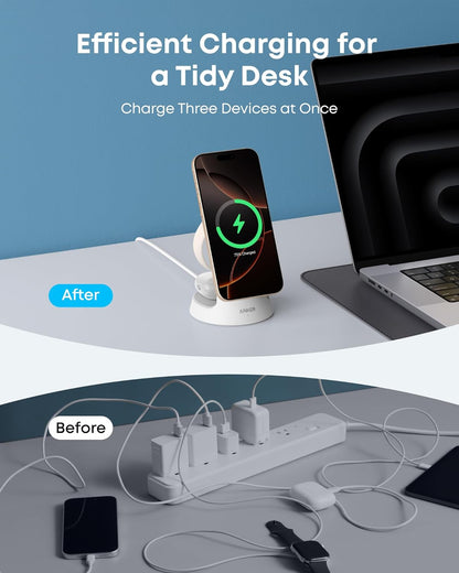 Anker - Magsafe Charger Compatible, Maggo 3-In-1 Charging Station, Nano Charging Stand, Qi2 Certified 15W Magnetic Wireless Charger Dock, for Iphone17/16/15/14, Apple Watch,Airpods (Adapter Included) - Serious Techies