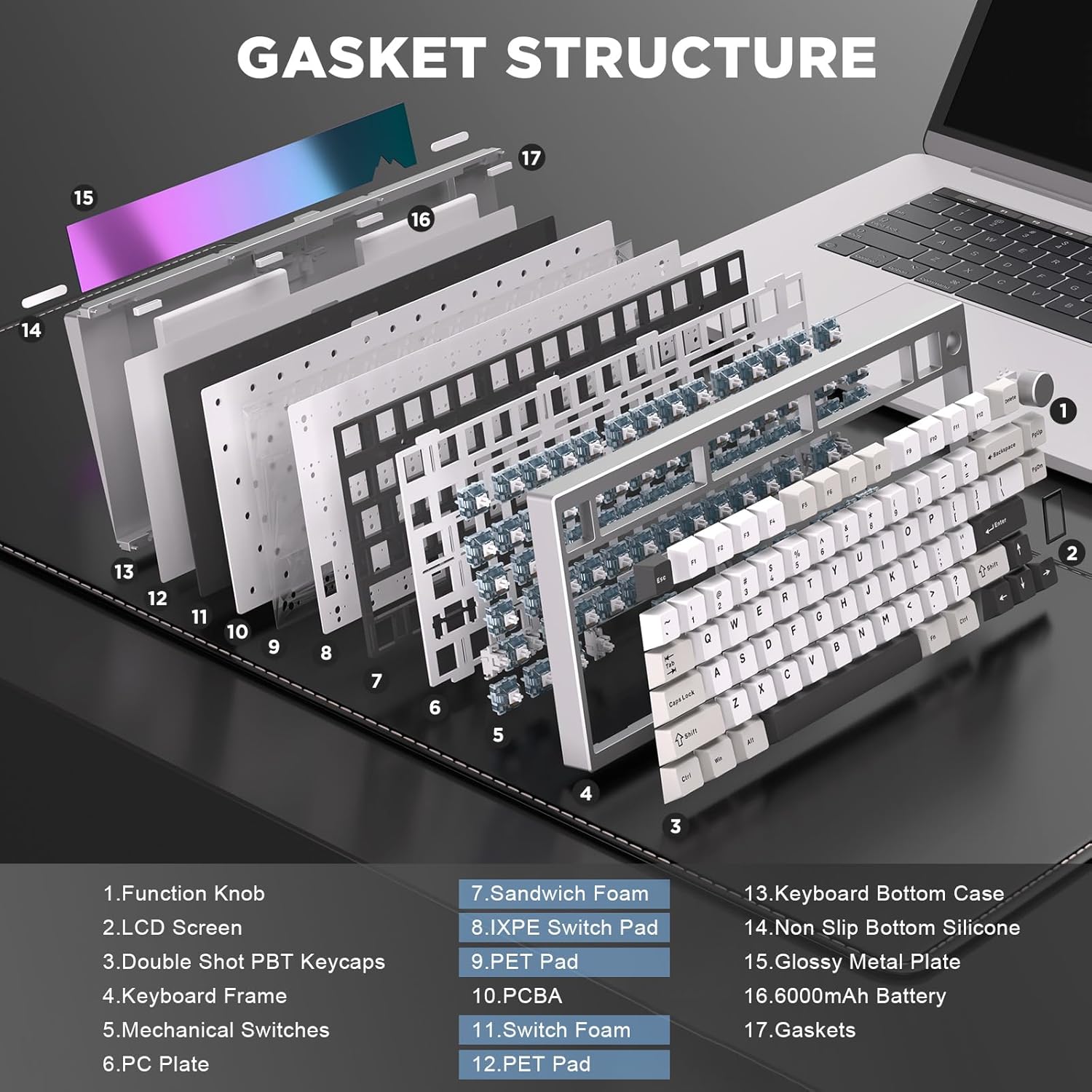 AL80 Wireless Mechanical Keyboard,Full Aluminum CNC, Smart LCD Display,Hot Swappable Gasket Mount 75% Layout with Knob,Bt/2.4G/Usb-C,Qmk/Via Support for Win/Mac (Silver, Gateron Zero Switch)