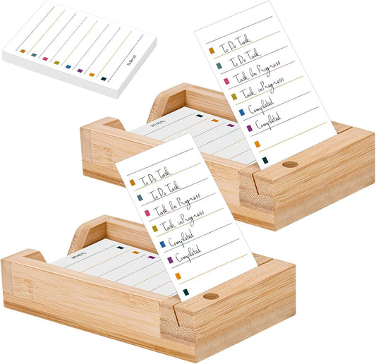 meiqidi - 2 Pack Daily to Do List Planner Cards & Bamboo Stand – 100 Task Cards & Wooden Holder – Thick 80GSM Paper, Portable 3”X4” Size – Productivity Planner for Office, Home, Students & Professionals - Serious Techies