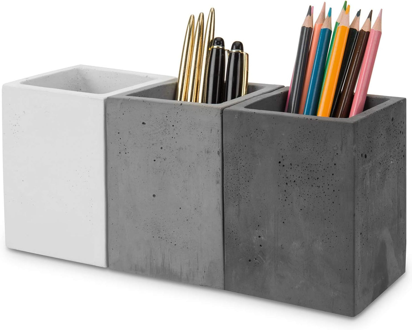 MyGift - Pen Holder Pencil Holder for Desk,Pen Cup Holder for Desk,Concrete Desktop Pencil Cup,Modern Gray-Tone,Set of 3 - Serious Techies