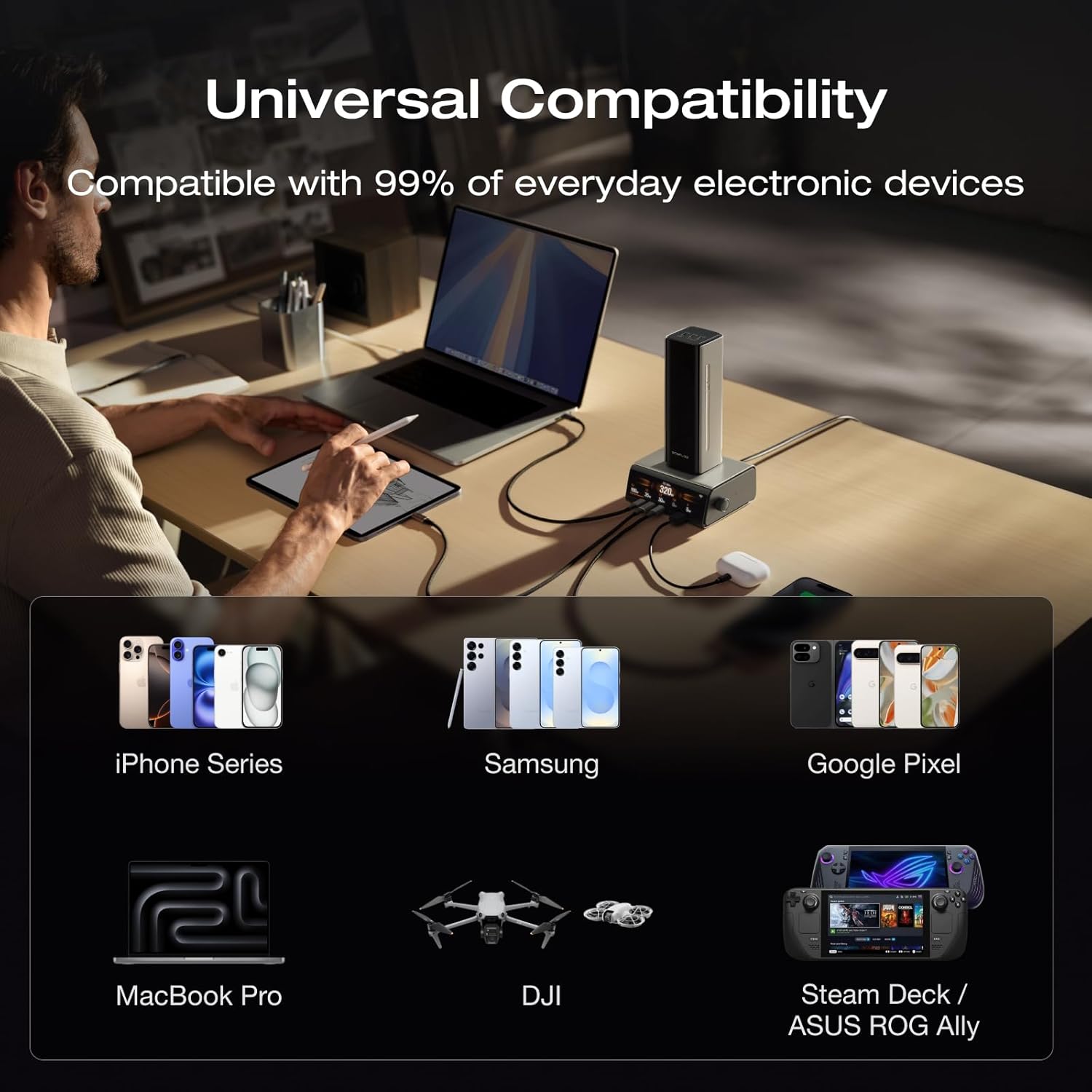 ECOFLOW - Rapid Pro Power Bank (27650Mah, 300W, 140W Built-In Cable), 4-Port Portable Charger W/ 140W Output, up to 320W Recharge, Compatible with Iphone Series, Samsung, Laptop and More - Serious Techies