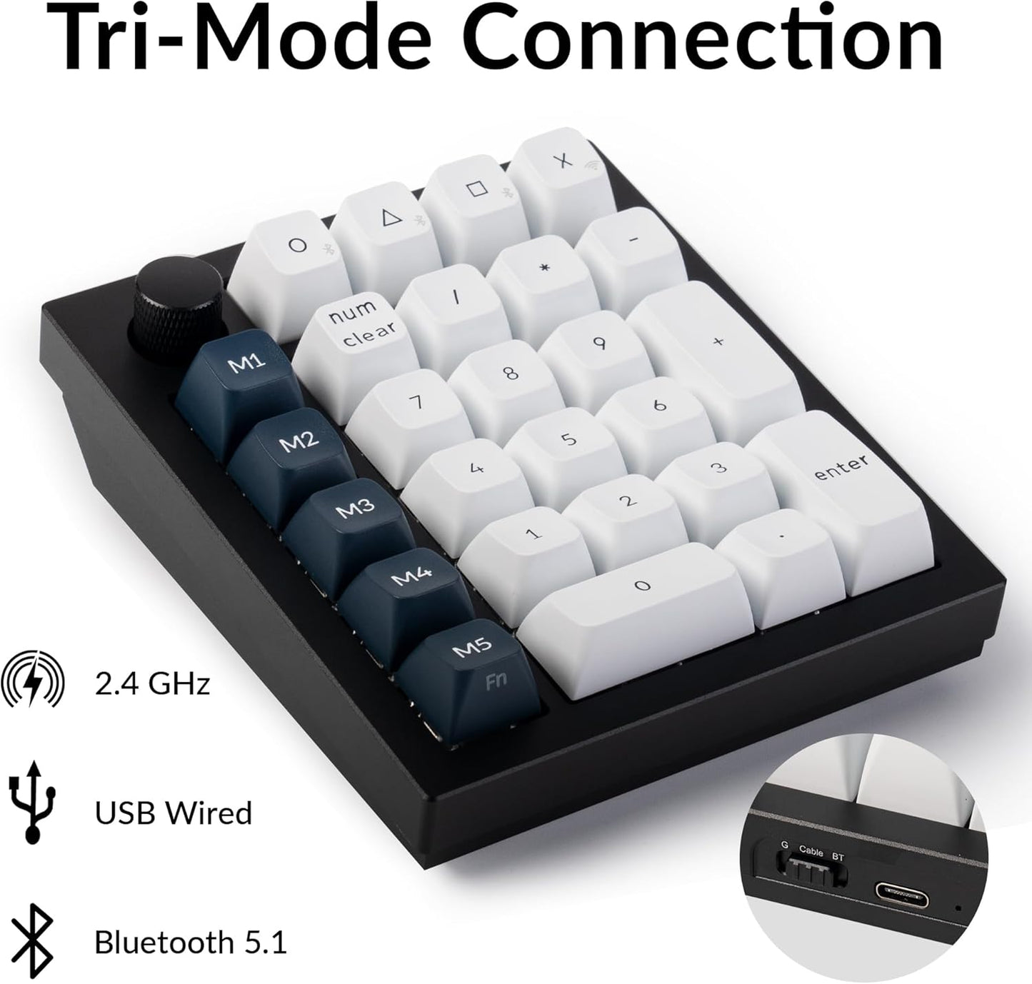 Keychron - Q0 Max Wireless Custom Mechanical Numpad, 2.4 Ghz/Bluetooth 5.1/Wired QMK Number Pad, RGB Hot-Swappable with Gateron Banana Switch for Laptop Mac Windows Linux - Black - Serious Techies