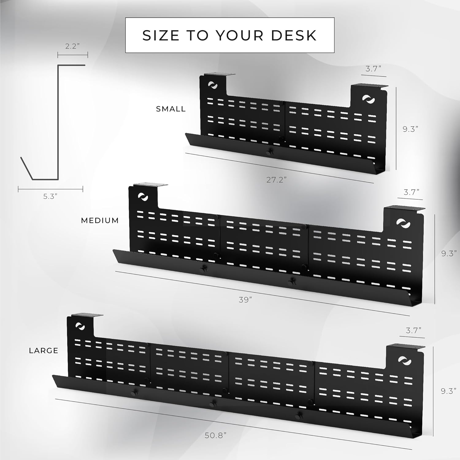HumanCentric - Under Desk Cable Management Tray and Computer Cord Raceway, Underdesk Cord Organizer, Standing Desk Cable and Wire Management, Heavy Duty, Included Velcro Straps, Medium, Black - Serious Techies