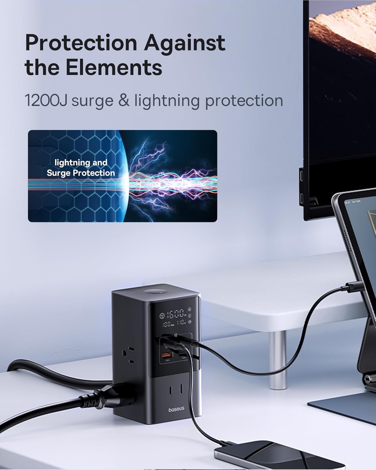 Baseus - 10-In-1 USB C Charging Station, 35W Powercombo Fast Charging Power Strip with 6AC+2U+2C USB, USB C Charging Station for Desktop Accessories, Macbook, Tablets in Office, Home and Dorm