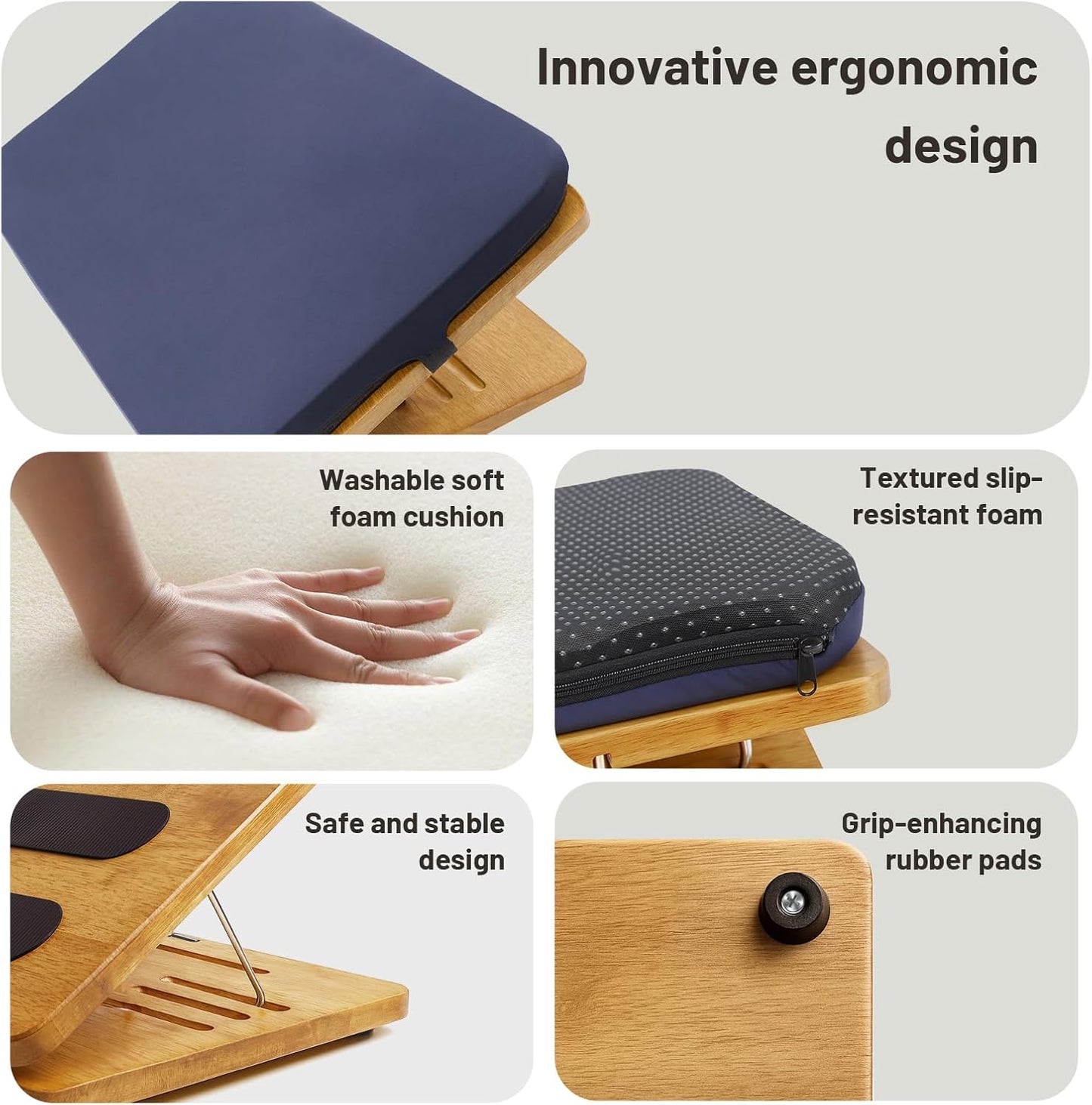 Kunffiyso - Foot Rest for under Desk at Work - Wooden Adjustable Office Footrest with Foam Cushion Pad, 4 Heights & Ergonomic Anti-Slip Design for Home & Office (Natural) - Serious Techies