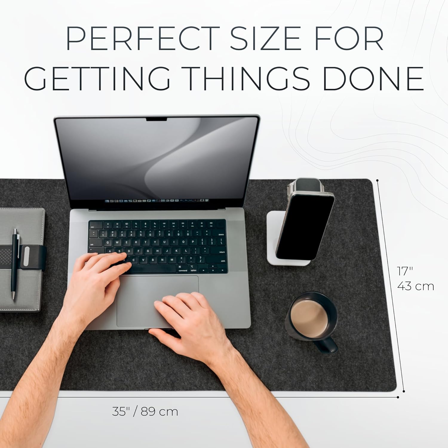Nordik - Large Felt Desk Mat - Charcoal - 35 X 17 Inch - Full Desk Keyboard Mat - Computer Desk Mat for Keyboard and Mouse Pad - Desktop Mat - Large Felt Desk Pad - Serious Techies
