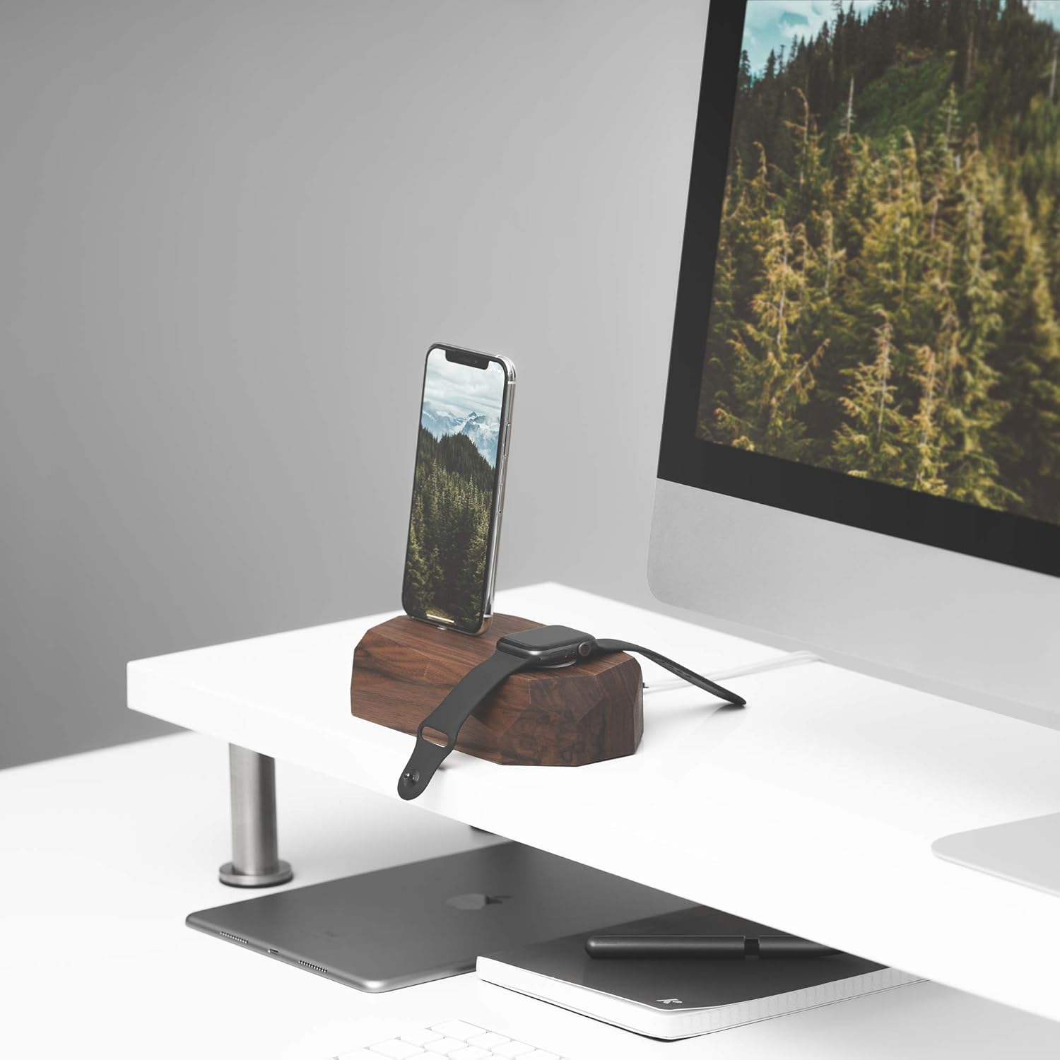 Oakywood - 2In1 Wood Docking Station Compatible with Apple Watch, Compatible with Iphone - Dual Charging Station, 1 X Lightning USB-A Connector Included - Combo Dock - Walnut - Serious Techies
