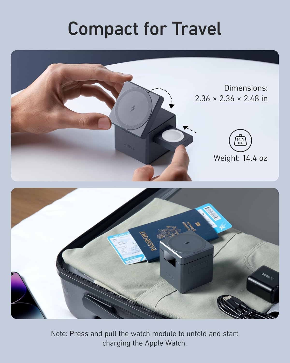 Anker - Magsafe Charger Stand, Iphone 16 Wireless Charger, 3-In-1 Cube with Magsafe, 15W Foldable Fast Charging Stand, for Iphone 16/15/14/13, Apple Watch 1-8/Ultra, Airpods (30W USB-C Charger Included) - Serious Techies