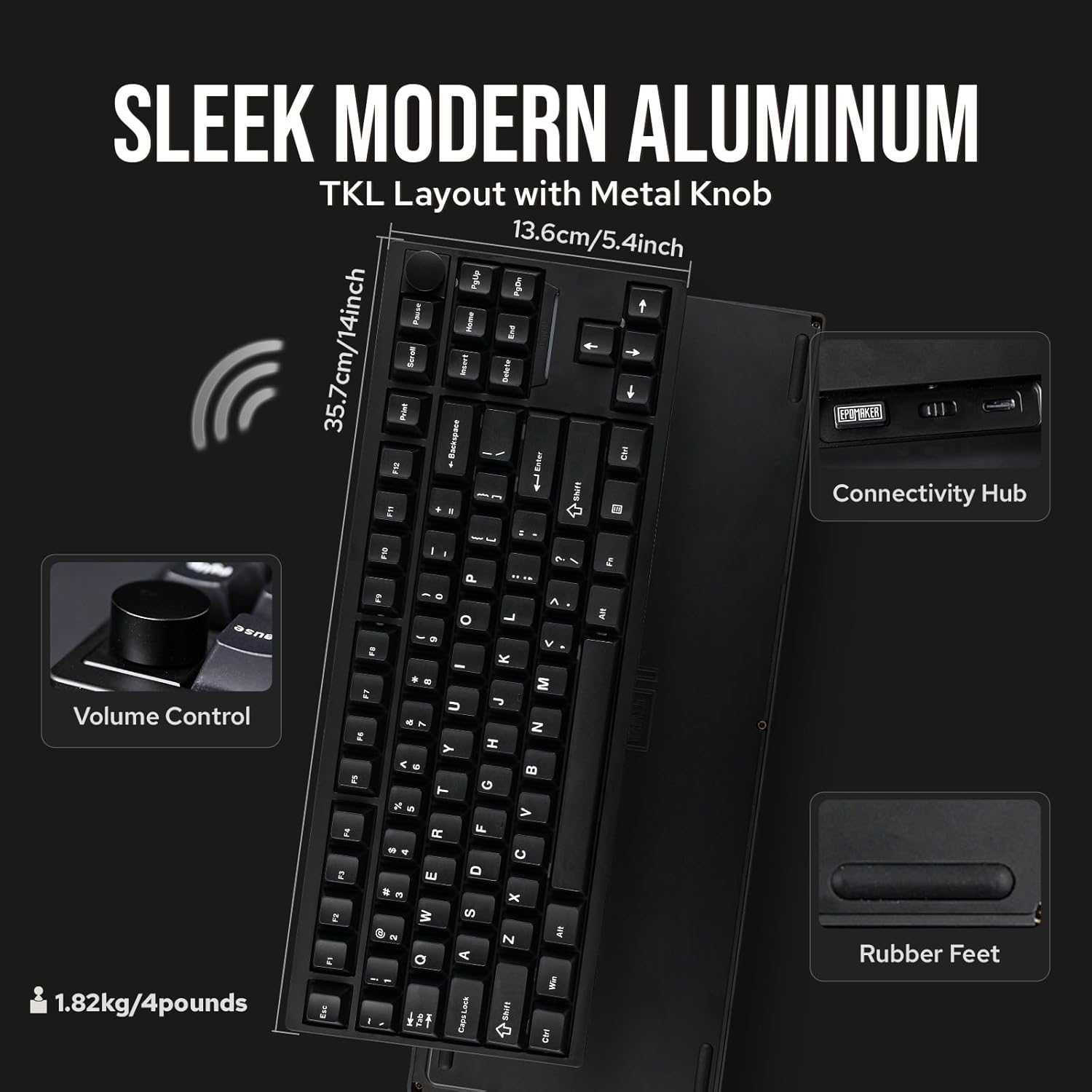 EPOMAKER - P87 TKL Aluminum Wireless Gaming Keyboard, QMK/VIA Programmable, 87% Bluetooth/2.4Ghz/Usb-C, with CNC Metal Knob and RGB Backlight (Black, Wisteria Tactile Switch) - Serious Techies