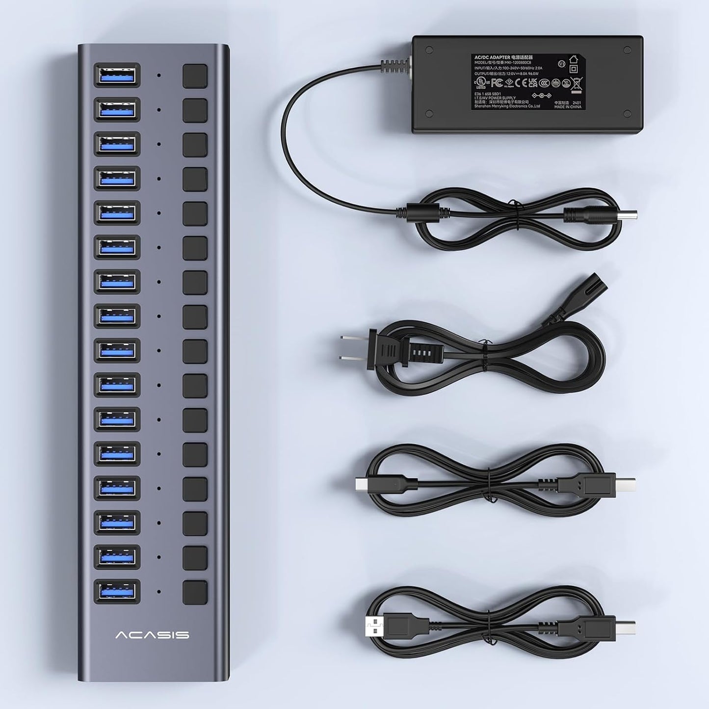 ACASIS - Powered USB 3.1 Hub,  16 Ports USB 3.1 Hub with 10Gbps Data Speed，Aluminum Housing, USB Hub Powered with 96W Power Adapter, USB Hub for Pc/Laptop, Computer, Flash Drive, Printer, Camera - Serious Techies