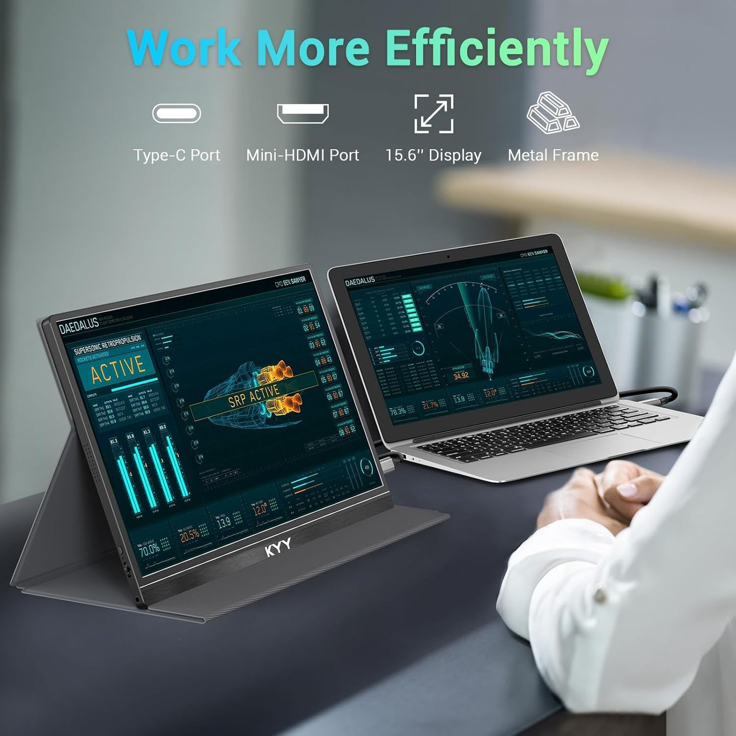 KYY - Portable Monitor 15.6'' FHD 1080P USB C HDMI Gaming Monitor Ultra-Slim IPS Display W/Smart Cover & Speakers, Plug&Play, External Monitor for Laptop PC Phone Mac Xbox PS4 - Serious Techies