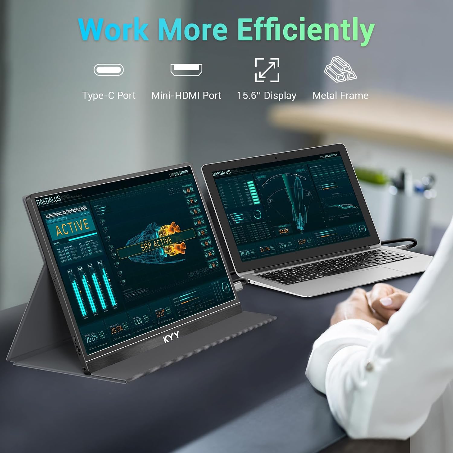 KYY - Portable Monitor 15.6'' FHD 1080P USB C HDMI Gaming Monitor Ultra-Slim IPS Display W/Smart Cover & Speakers, Plug&Play, External Monitor for Laptop PC Phone Mac Xbox PS4 - Serious Techies