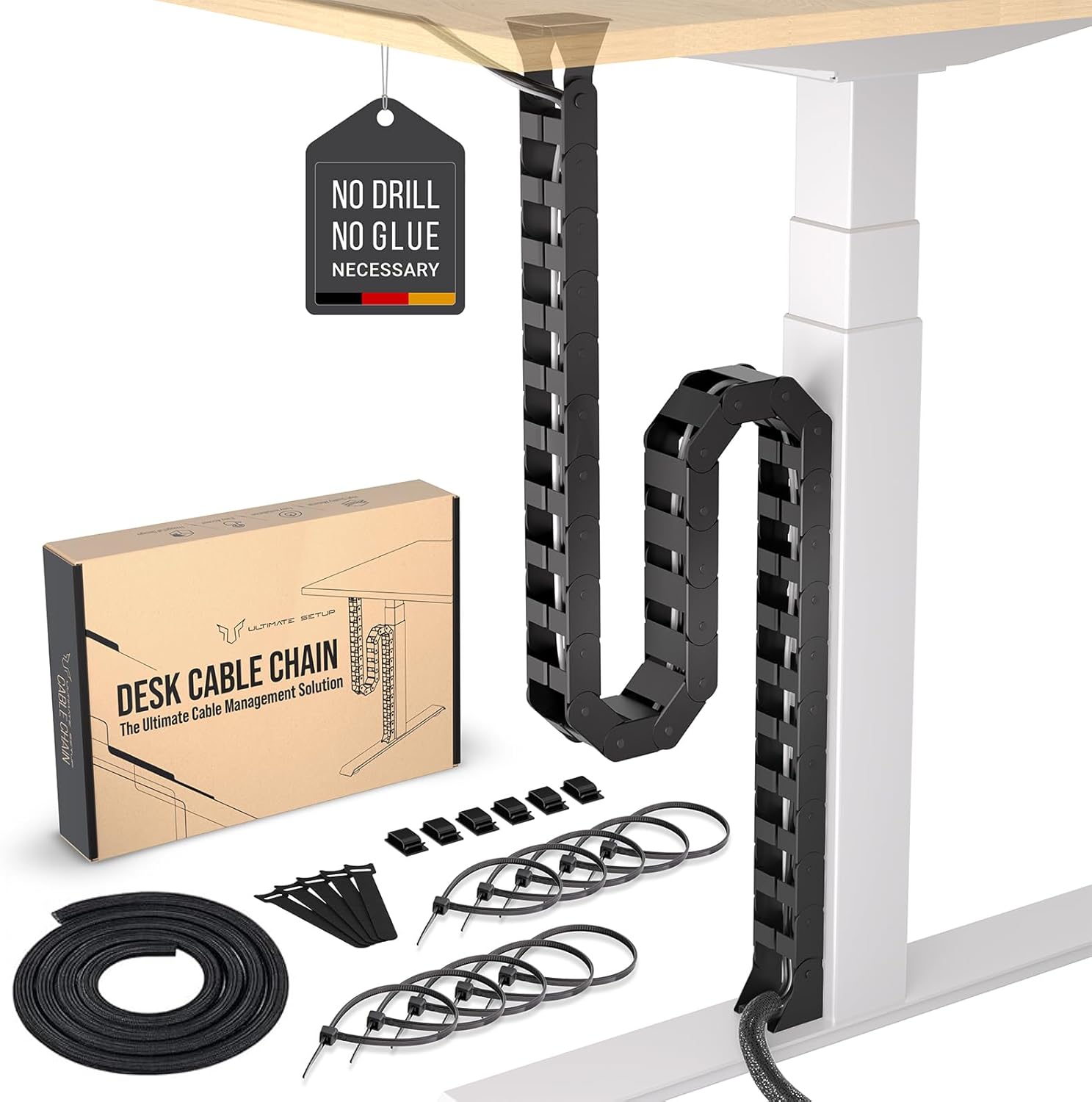Ultimate Setup Store - Under Desk Cable Management Vertebrae - Perfect for Sit Stand Desk - Wire Management - Adjustable Length - Flexible Cable Spine - Black, 133 Cm - Serious Techies