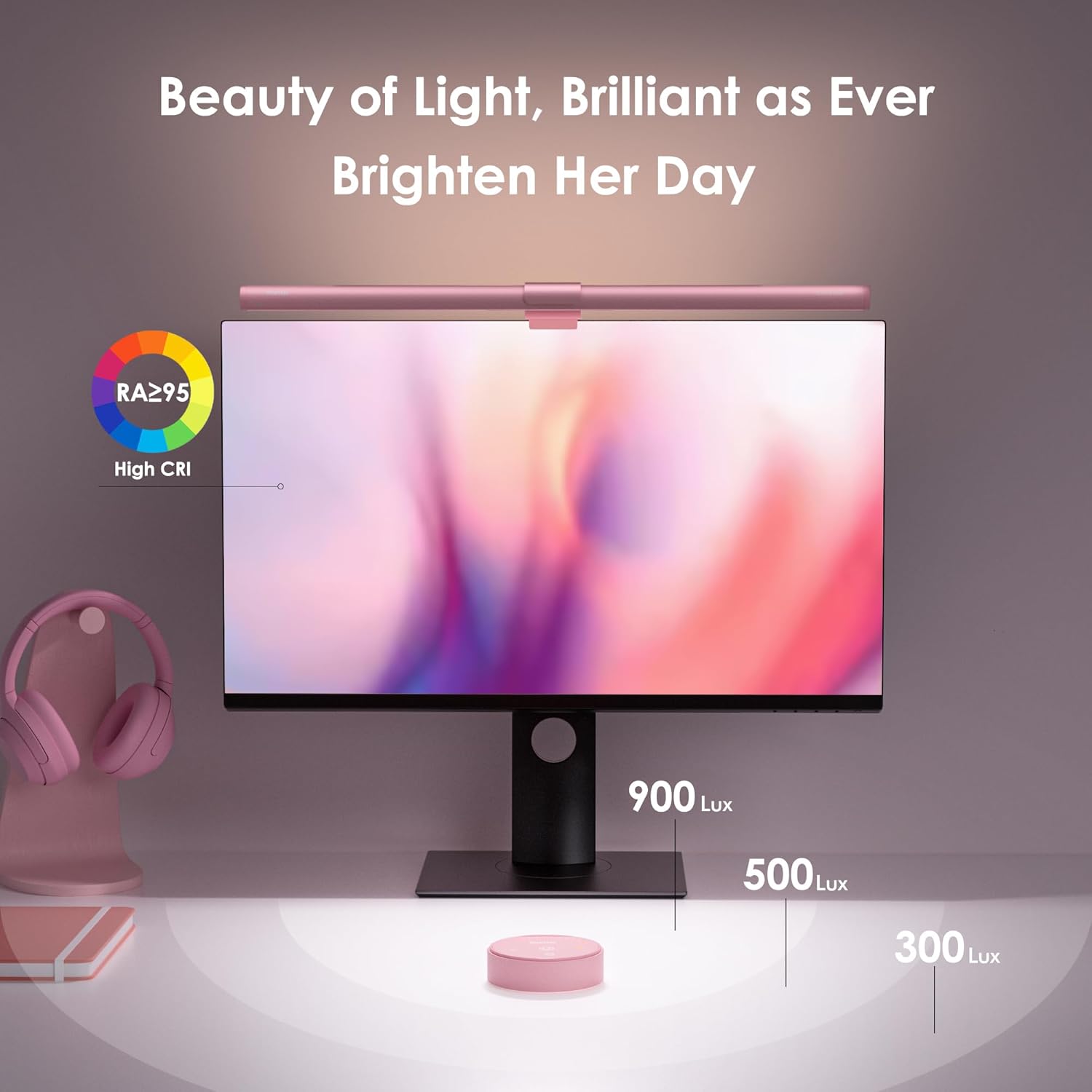 Quntis - Pink Monitor Light Bar with Remote, Eye-Care No Glare, Space Saving Computer Desk Lamp as Gifts for Girls, Stepless Dimming, Modern Aesthetic Desk Light Bar for Home Office Gaming Reading - Serious Techies