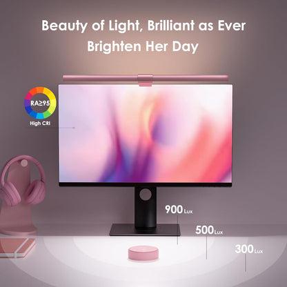 Quntis - Pink Monitor Light Bar with Remote, Eye-Care No Glare, Space Saving Computer Desk Lamp as Gifts for Girls, Stepless Dimming, Modern Aesthetic Desk Light Bar for Home Office Gaming Reading - Serious Techies