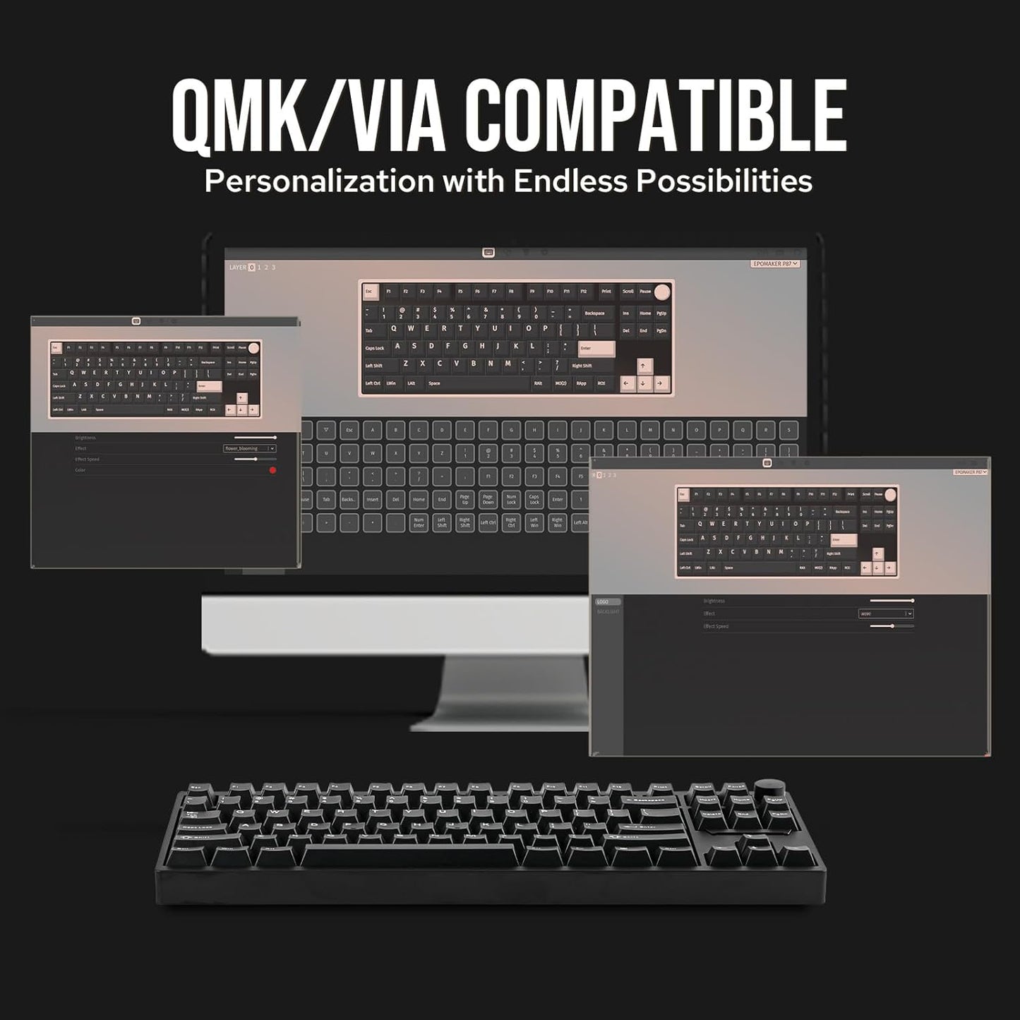 EPOMAKER - P87 TKL Aluminum Wireless Gaming Keyboard, QMK/VIA Programmable, 87% Bluetooth/2.4Ghz/Usb-C, with CNC Metal Knob and RGB Backlight (Black, Wisteria Tactile Switch) - Serious Techies