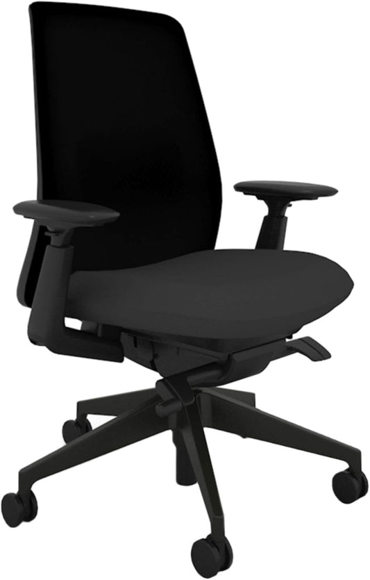 Haworth - Soji Office Chair with Ergonomic Adjustments and Lumbar Support, Flexible Mesh Back (Carbon) - Serious Techies