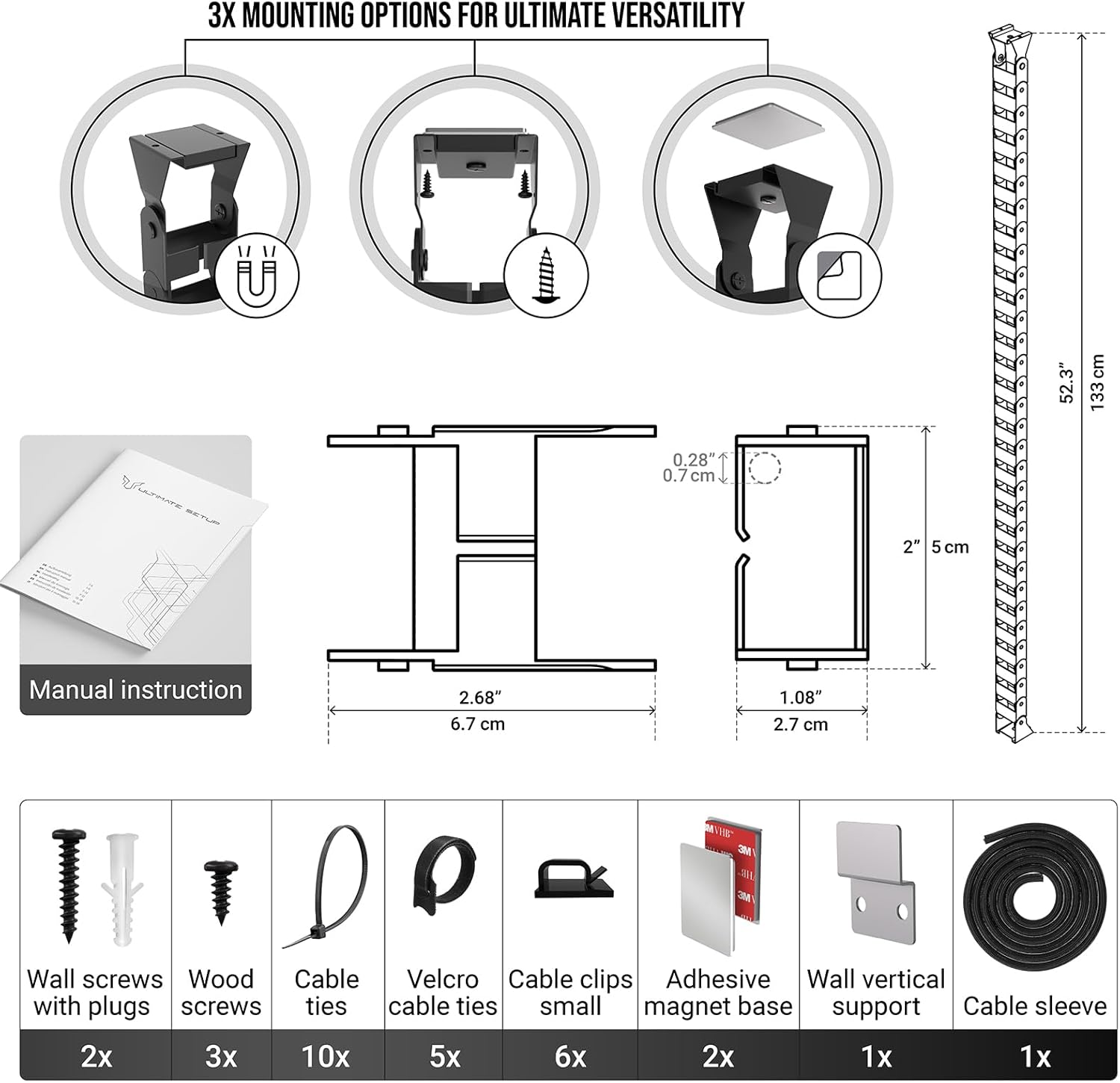 Ultimate Setup Store - Under Desk Cable Management Vertebrae - Perfect for Sit Stand Desk - Wire Management - Adjustable Length - Flexible Cable Spine - Black, 133 Cm - Serious Techies
