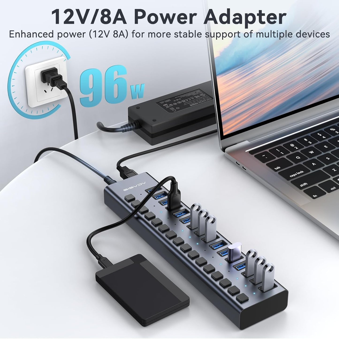 ACASIS - Powered USB 3.1 Hub,  16 Ports USB 3.1 Hub with 10Gbps Data Speed，Aluminum Housing, USB Hub Powered with 96W Power Adapter, USB Hub for Pc/Laptop, Computer, Flash Drive, Printer, Camera - Serious Techies