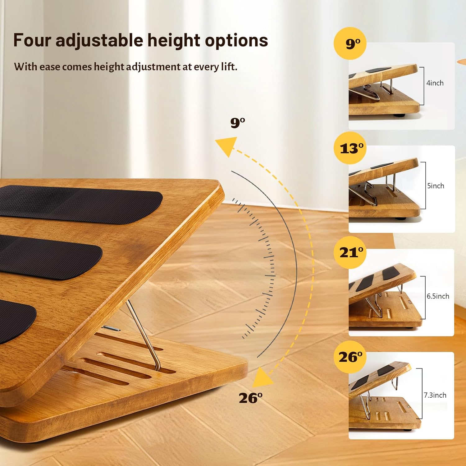 Kunffiyso - Foot Rest for under Desk at Work - Wooden Adjustable Office Footrest with Foam Cushion Pad, 4 Heights & Ergonomic Anti-Slip Design for Home & Office (Natural) - Serious Techies