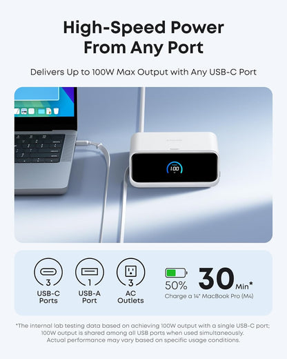 Anker - Nano Charging Station, 7-In-1 USB-C Power Strip for Iphone 16, 2.3 Ft  Instacord Retractable Cable, 3 USB-C, 1 USB-A, 3 AC, 100W Desktop Fast Charging for Macbook, Home, Office(Non-Battery) - Serious Techies