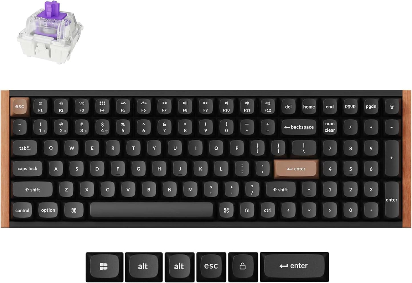 Keychron - K4 HE – 96% Compact Hall Effect Wireless Mechanical Keyboard with Number Pad, Magnetic Switch, Rapid Trigger, Custom RGB, QMK/VIA, 2.4Ghz/Bt5.2/Wired, for Mac/Windows/Linux, Wood Frame, Black - Serious Techies