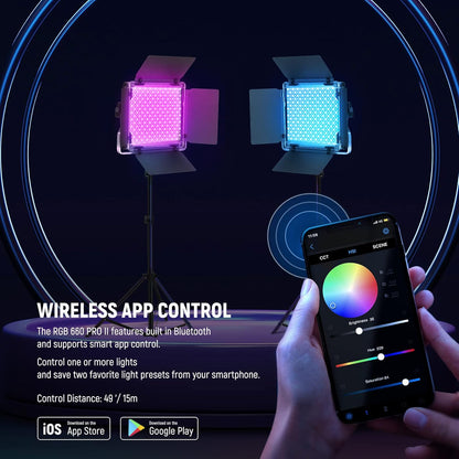 Upgraded 660 PRO II RGB LED Video Light with App Control & Tripod Stand Kit, 2 Pack 50W/1% Min Dimming/Cri97+/3200~5600K Key Lighting for Game Streaming Youtube Recording Studio Photography
