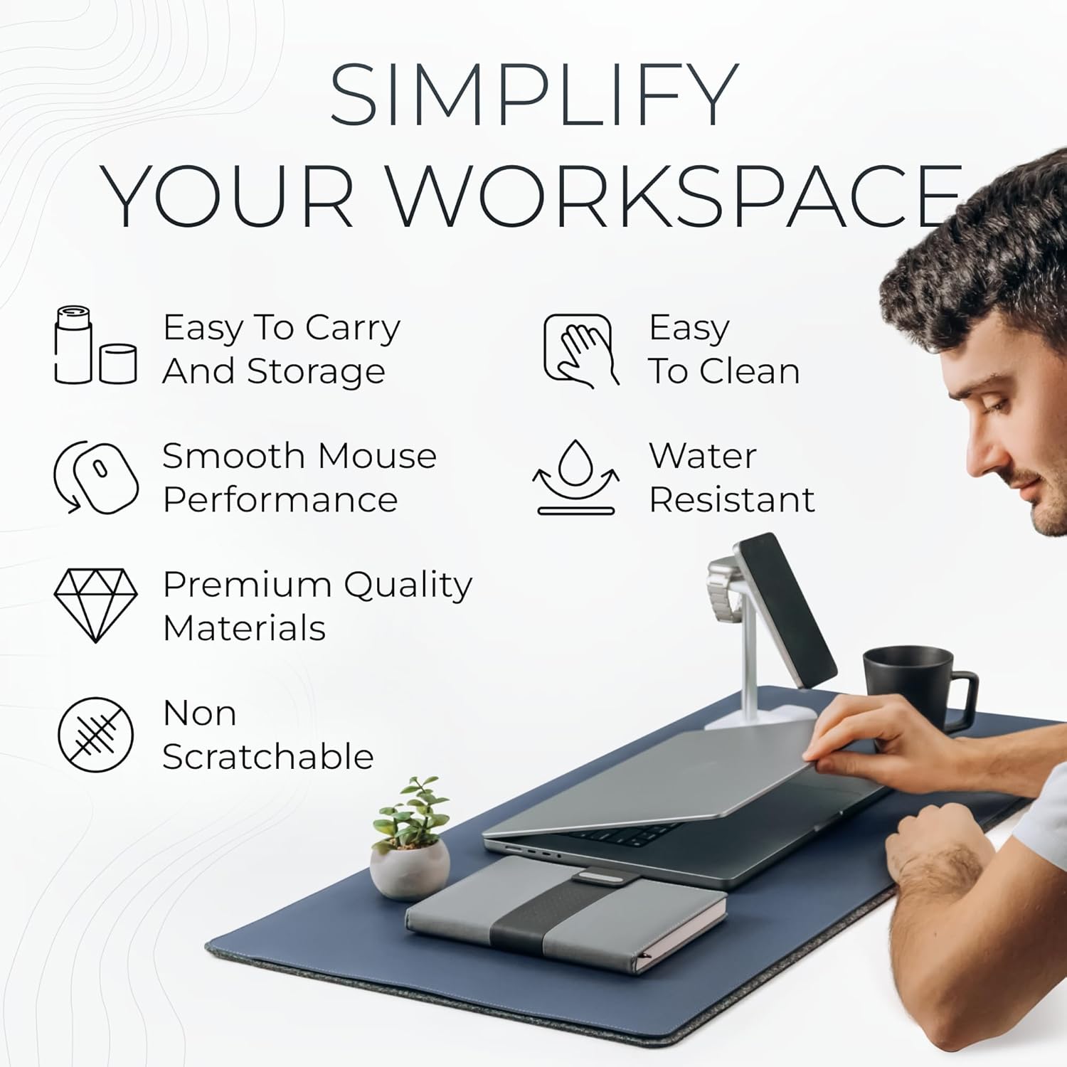 Nordik - Leather Top and Felt bottom Desk Mat Non-Slip - Blue - 35 X 17 Inch - Felt and Vegan Leather Desk Pad - Document Organizers - Desk Blotter and Desktop Mat - Desk Protector Laptop Desk Matt for Desktop - Serious Techies