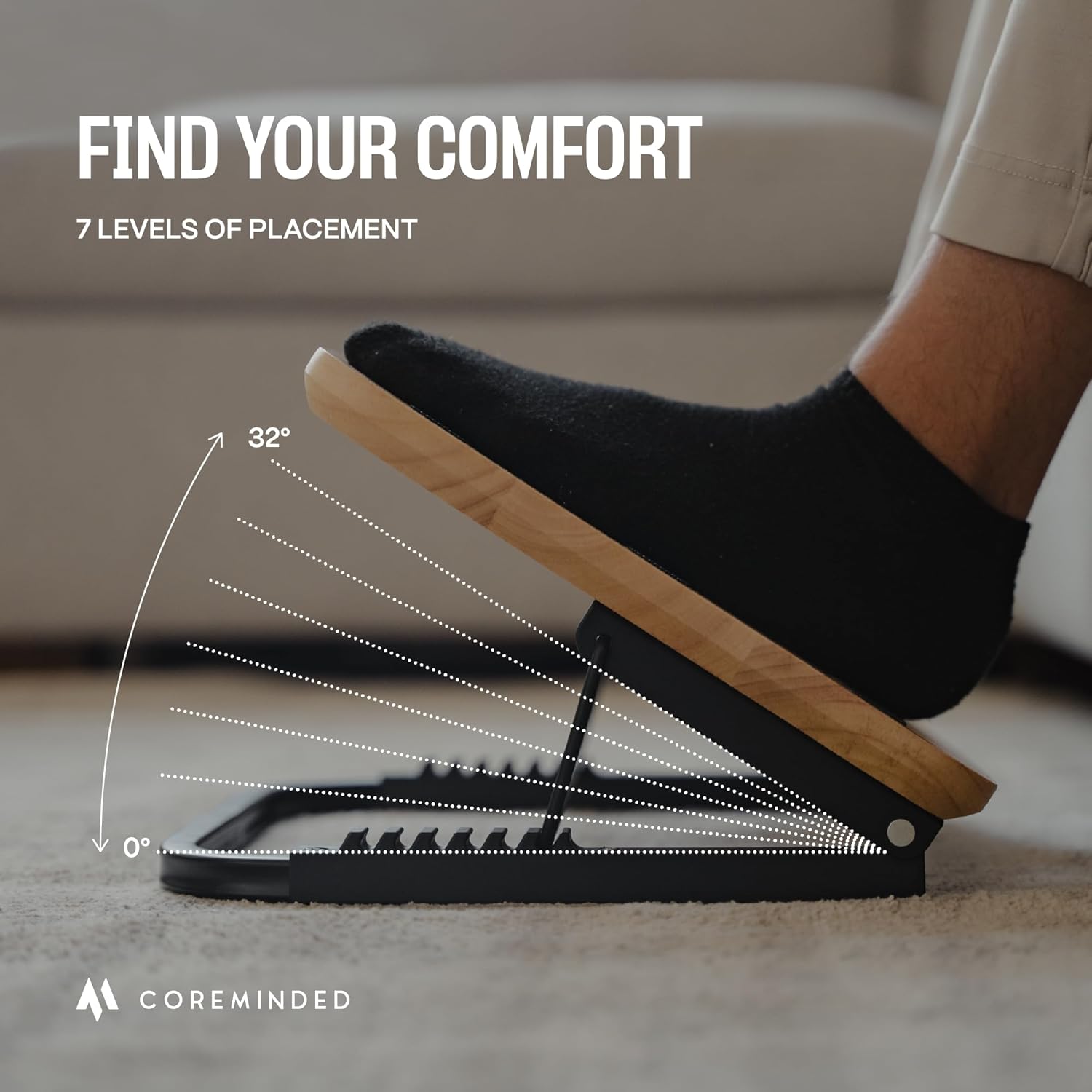 COREMINDED - Adjustable under Desk Foot Stool - Ergonomic Foot Rest with 7 Angles - Natural - Serious Techies