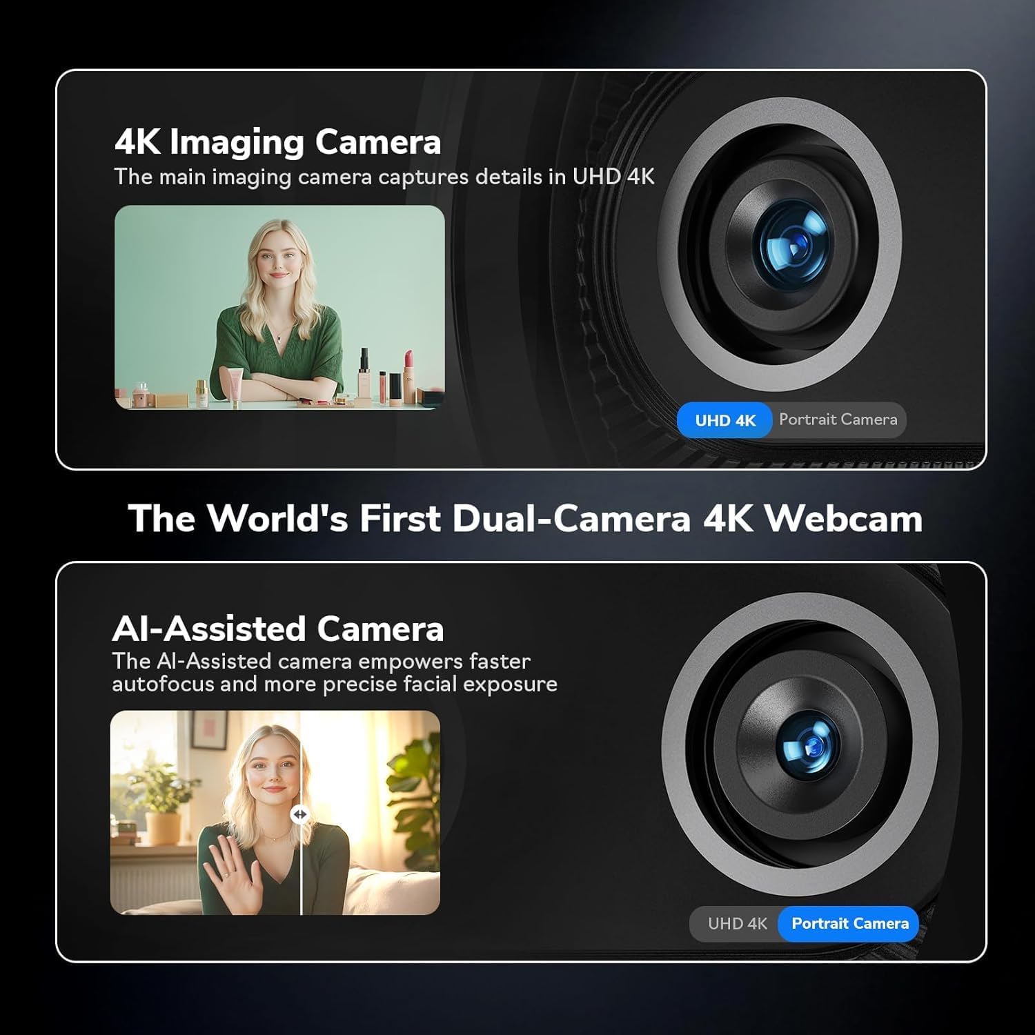 EMEET + Webcam 4K, World’S 1St Dual-Camera Ai-Powered 4K Camera, 1/2.55'' Sony Sensor, 3 Mics&3 Sound Modes, Panda Magnetic Privacy Cover, USB C-C&C-A, Ideal for Livestreamers and Content Creators - Serious Techies
