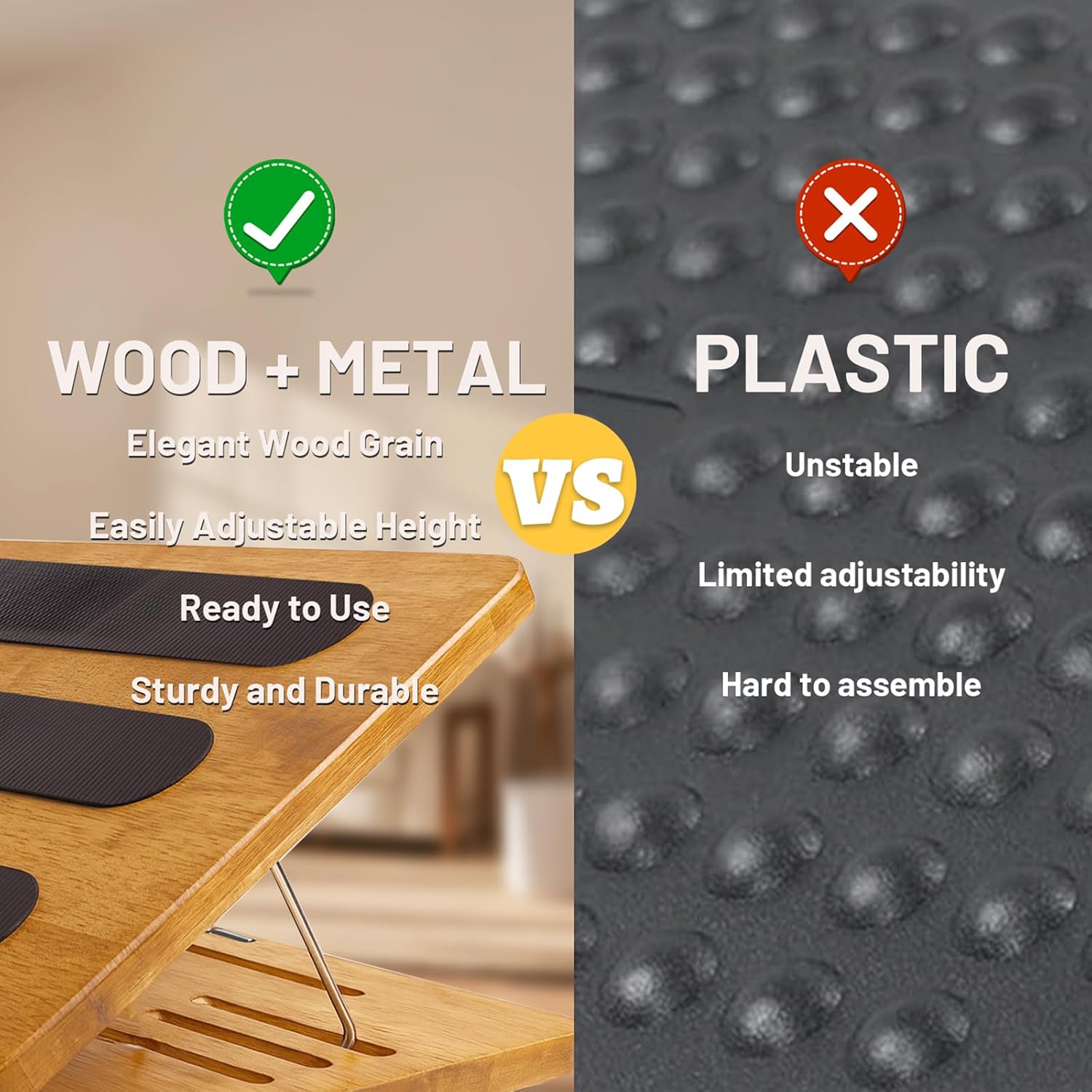 Kunffiyso - Foot Rest for under Desk at Work - Wooden Adjustable Office Footrest with Foam Cushion Pad, 4 Heights & Ergonomic Anti-Slip Design for Home & Office (Natural) - Serious Techies