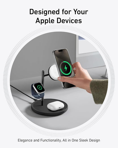 Anker - Magsafe Charger Stand, Iphone 17 Wireless Charging Station, Maggo 3 in 1 Charging Station, Qi2 Certified 15W Wireless Charger, Desk Accessory, for Iphone 17/16/15/14/13/12, Apple Watch, Airpods - Serious Techies