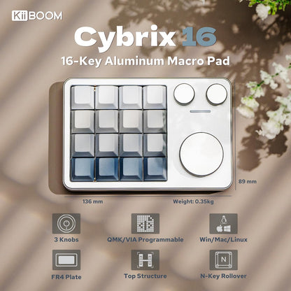 KIIBOOM - Cybrix 16 via Programmable Macro Pad - 16 Keys + 3 Knobs, Type-C Wired Aluminum Numpad, Hot-Swappable PCB, RGB Backlight, Lightweight & Portable Numeric Keypad for Windows & Mac (Silver) - Serious Techies