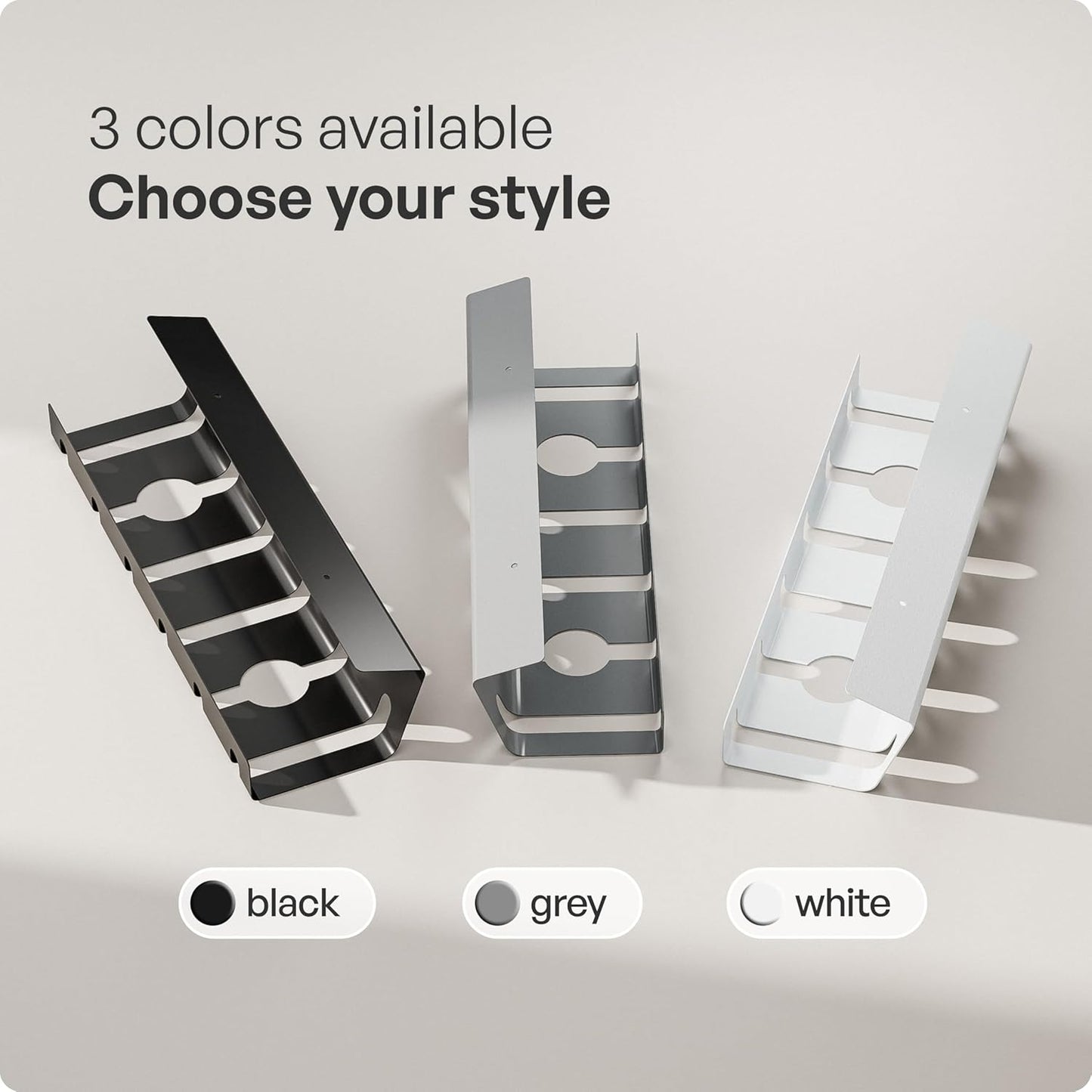 pamo - Cable Management under Desk for Easy Mounting Under-Table I Set of 3 - with 10X Cable Ties I Desk Organizer for Office/Home Office Table Thoughtful Cable Tray Holder - Serious Techies