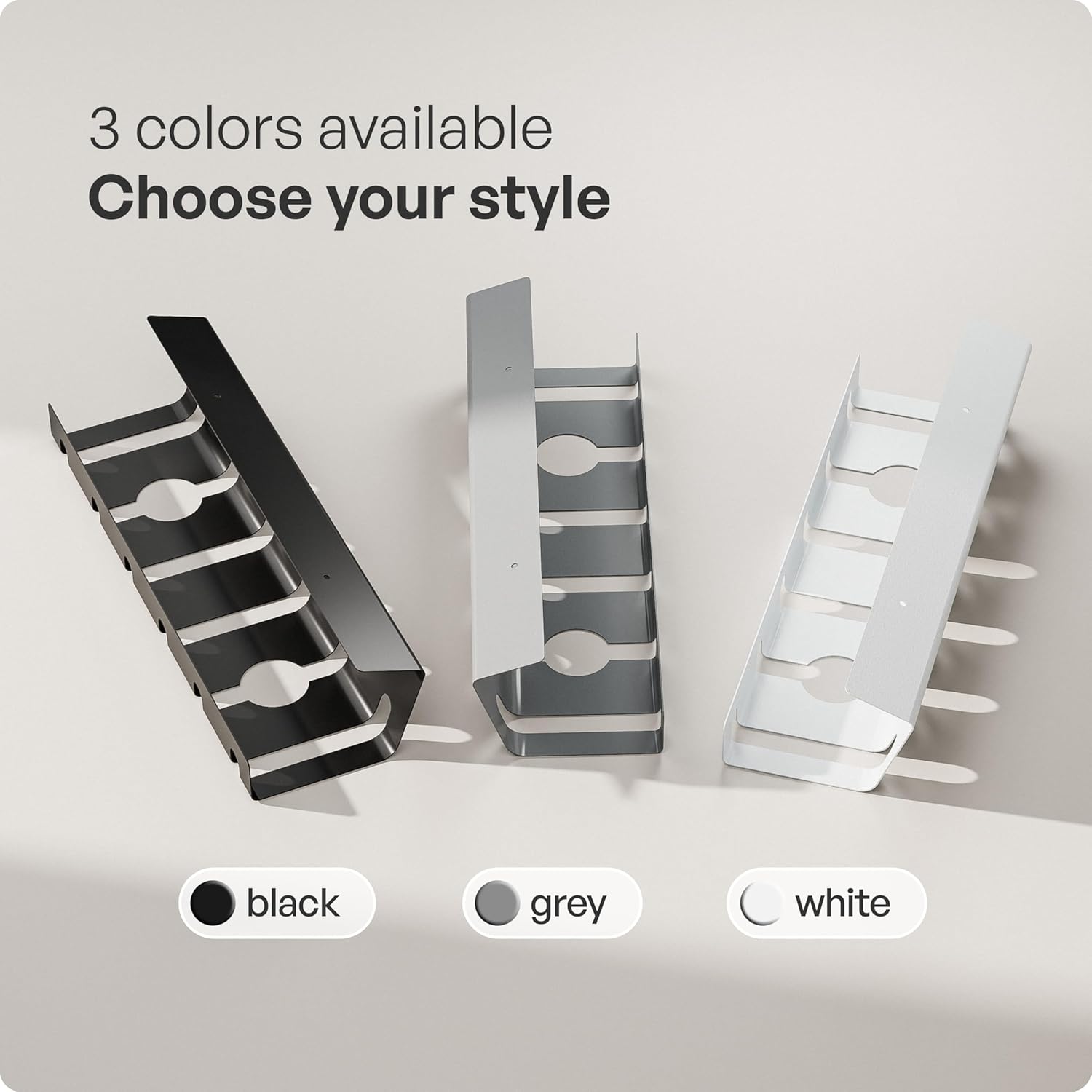 pamo - Cable Management under Desk for Easy Mounting Under-Table I Set of 3 - with 10X Cable Ties I Desk Organizer for Office/Home Office Table Thoughtful Cable Tray Holder - Serious Techies