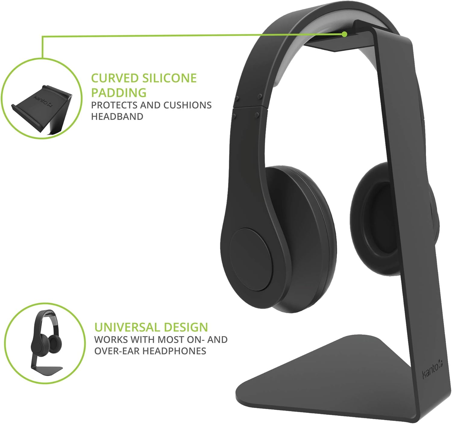 H1 Universal Headphone Stand with Curved Silicone Padding | Black