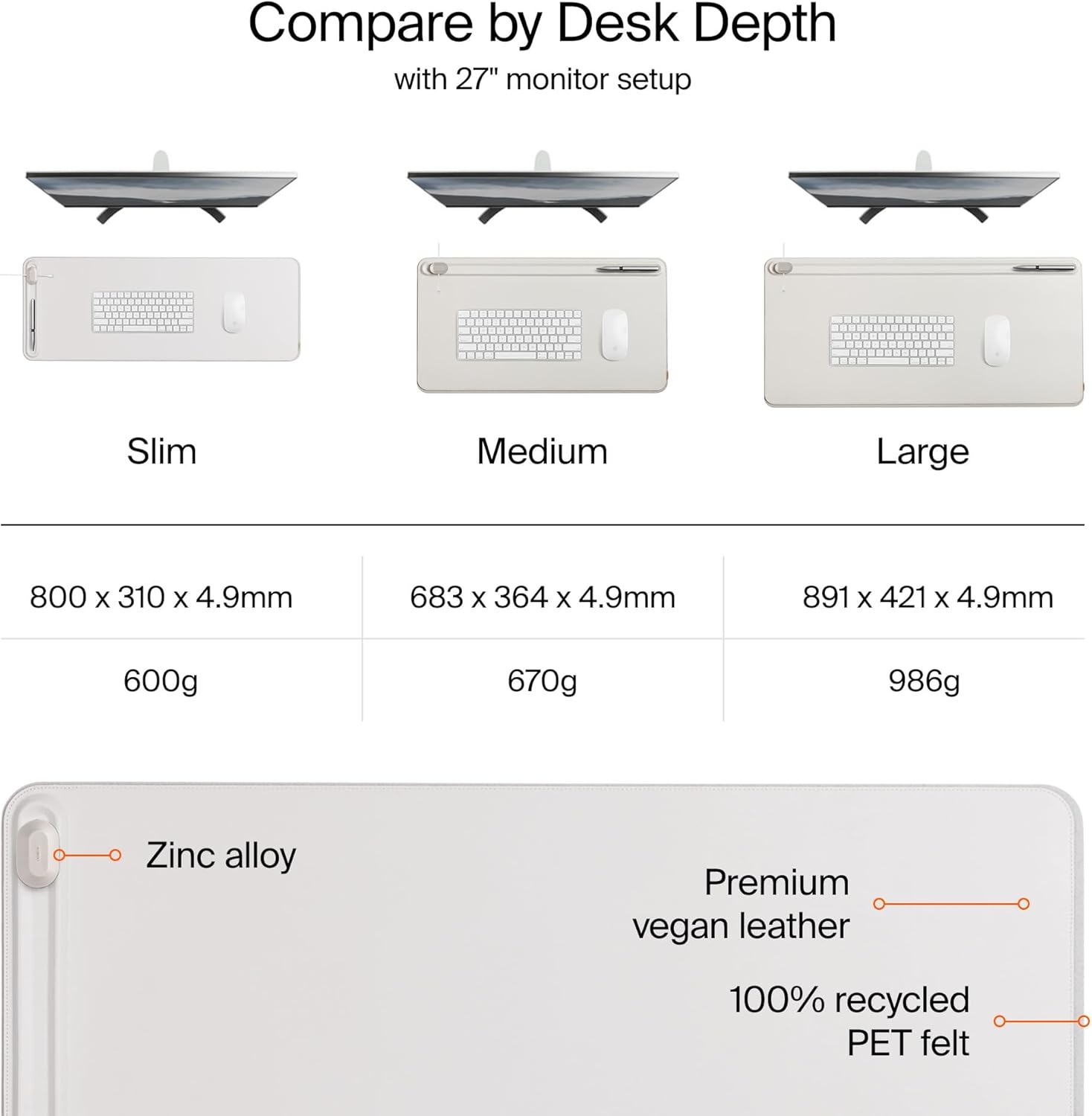 Orbitkey - Premium Leather Desk Mat Slim | Multi-Purpose & Waterproof Table Protector Accessory for Work Home Gaming Office Keyboard Mat Organizer | 31.4" L X 12.2" W X 0.19" H, Anti-Slip, Stone Finish - Serious Techies