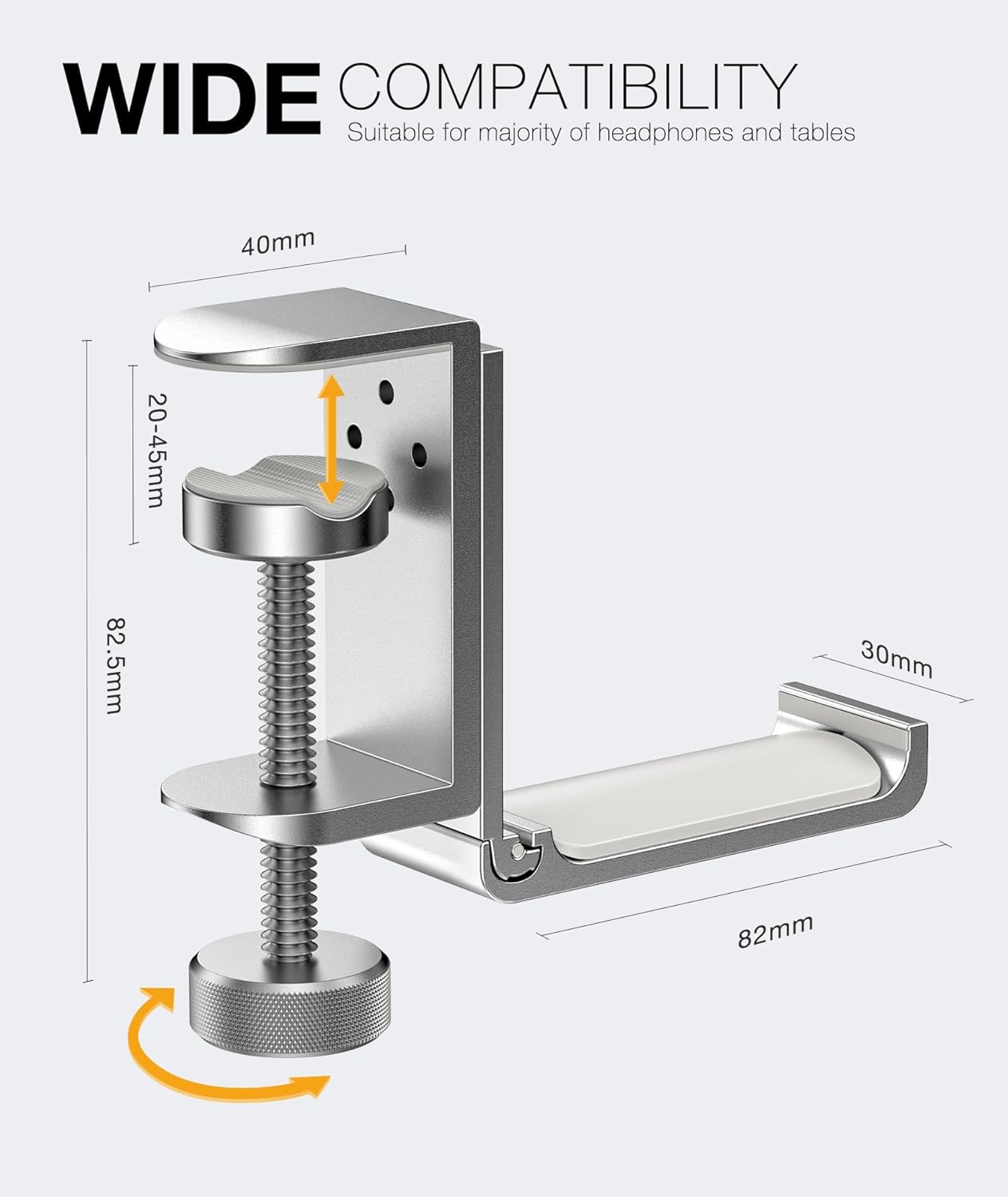  APPHOME - Foldable Headphone Stand and Hook – Aluminum Headset Holder Clamp Mount under Desk, Universal Fit for Gaming Headphones, Space-Saving Hanger Organizer - Serious Techies