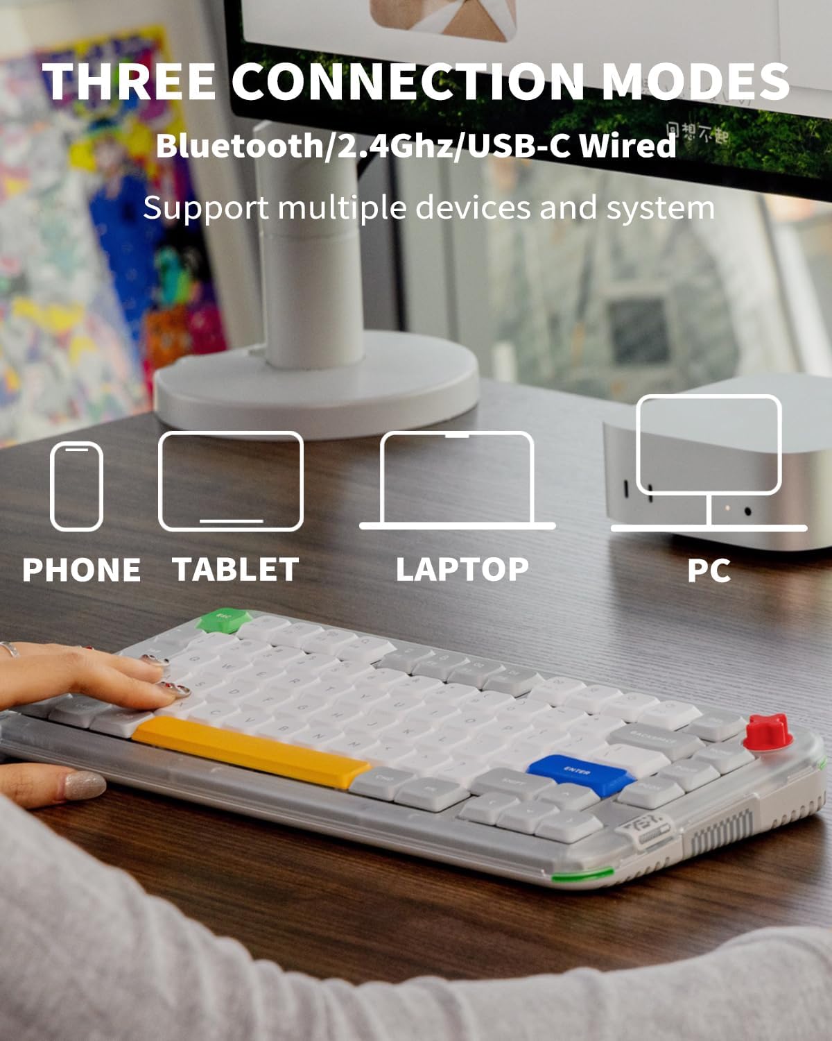 Kick75 Wireless Low Profile Keyboard with Knob,75% Layout 80 Keys RGB Backlit, Hot Swappable Gaming Mechanical Keyboard with PBT Keycaps,Support BT/2.4G/USB-C (Blush Nano Switch)