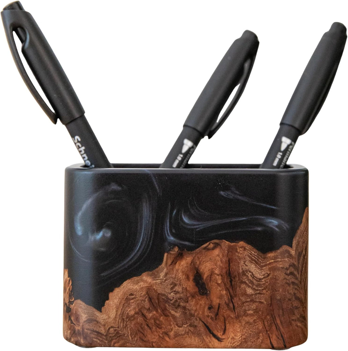  resinwood.art - RWA Premium Pen Holder for Men and Women, Desk Pen Cup - Epoxy Wooden Pencil Holder for Office Organization, Desktop Accessories - Luxury Resin & Wood Pen Stand for Office Desk Decor, Black - Serious Techies