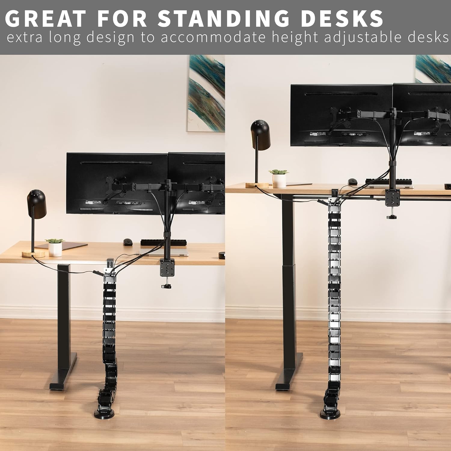 VIVO - No Drill Clamp-On Desk Vertebrae Cable Management Kit, Adjustable Quad Entry Flexible Cord Organizer for Home Office, Black, DESK-AC01P-B - Serious Techies