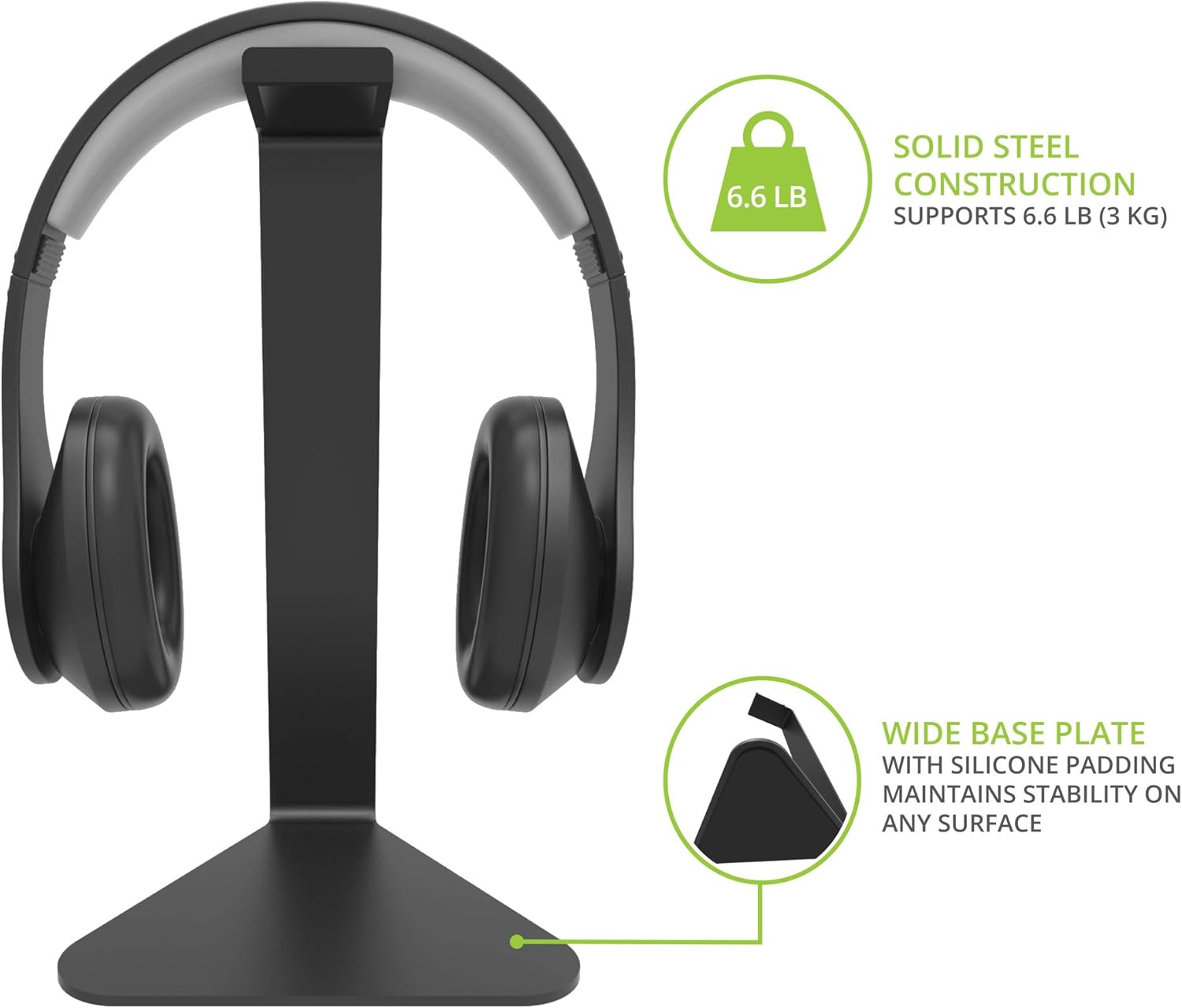 H1 Universal Headphone Stand with Curved Silicone Padding | Black