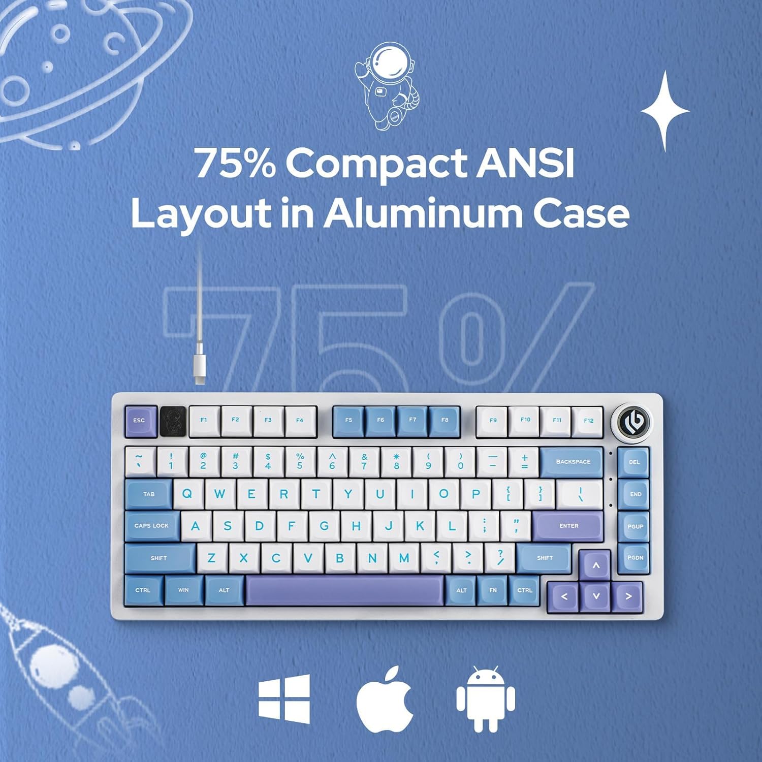 EPOMAKER X LEOBOG - Hi75 Aluminum Alloy Wired Mechanical Keyboard, Programmable Gasket-Mounted Gaming Keyboard with Mode-Switching Knob, Hot Swappable, NKRO, RGB (White Purple, Nimbus V3 Switch) - Serious Techies