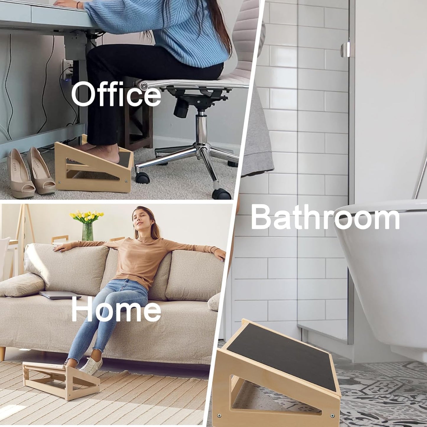 WOOD CITY - Foot Rest for under Desk at Work, 3 Heights Adjustable Footrest with Silicone Surface, 2 in 1 Foot Stool Improve Posture, Reduce Fatigue & Pain, Ideal for Home/Office/Gaming (Natural) - Serious Techies