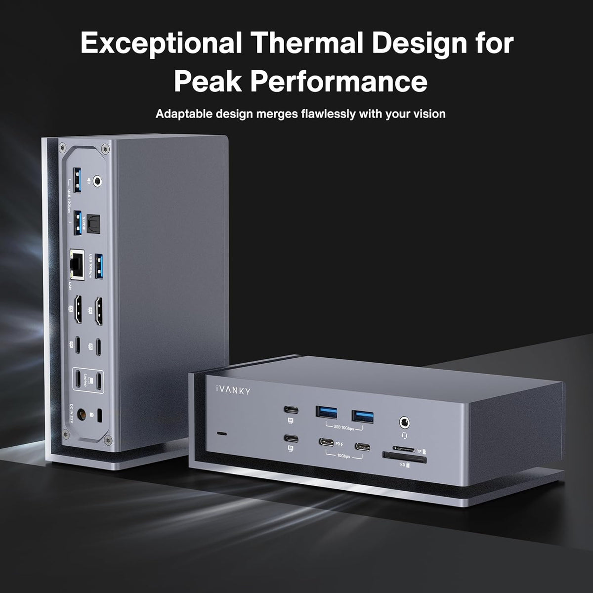 iVANKY - FusionDock Max 1 Dual Thunderbolt 4 Chips, 20-In-1 Quad 6K@60Hz Monitor Macbook Docking Station, 40Gbps Dock for Mac M1/M2/M3 Pro/Max, 2HDMI 2.0, 96W PD, 10Gbps USB, 2.5 Gbe, Silver - Serious Techies