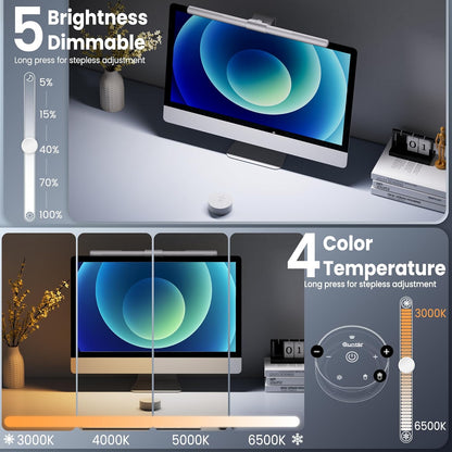 Quntis - Monitor Light Bar Pro White, Eye-Care No Glare USB Computer Lamp, Stepless Dimming & Auto-Dimming Brightness, Dual Control, Modern Aesthetic Space Saving Desk Accessories Office Gaming Reading - Serious Techies