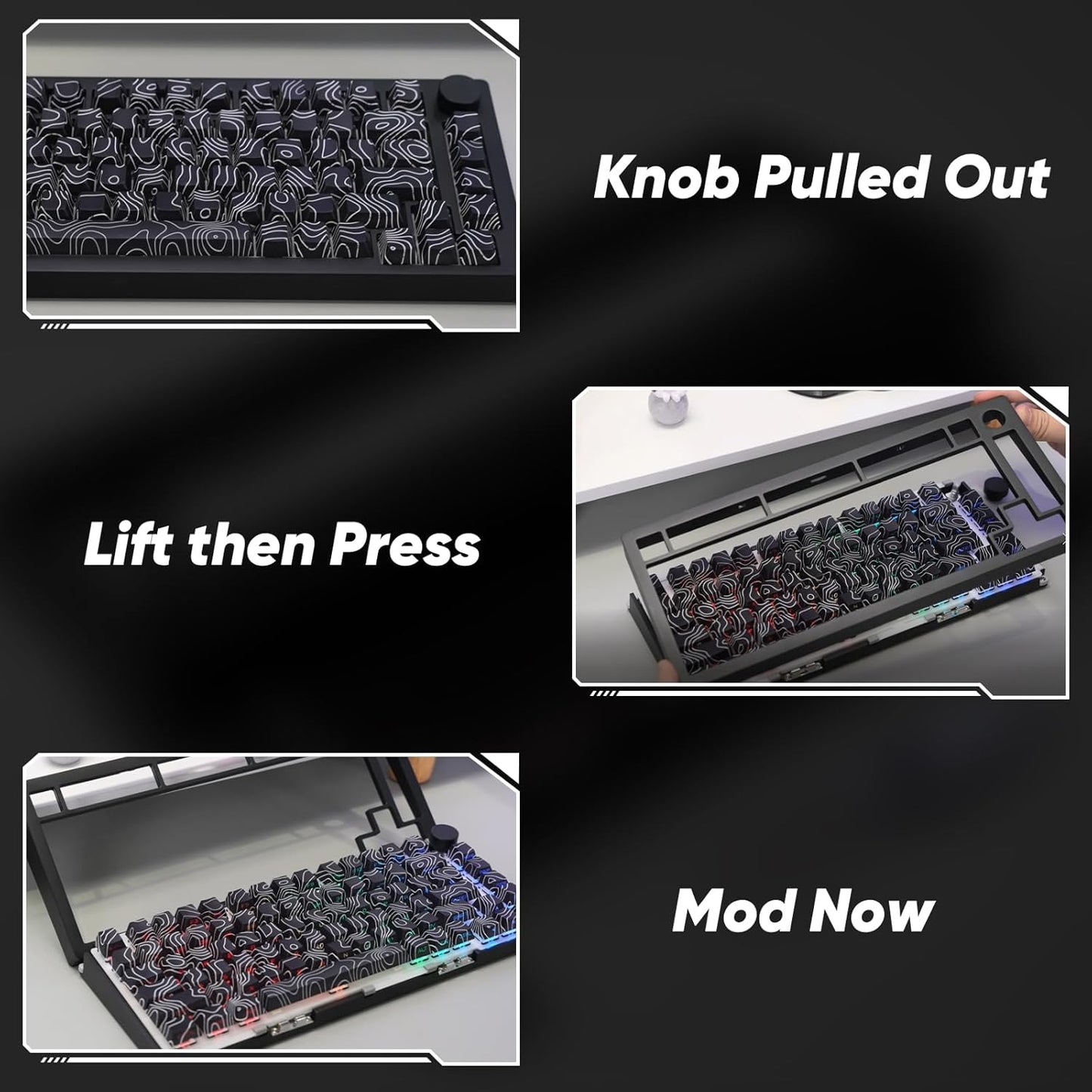 MONSGEEK - M1 V5 Aluminum Mechanical Keyboard 75% Topographic Theme Quick Release Gaming Keyboard with Knob, 8000 Mah RGB Hot-Swappable Black Custom with Side-Printed Keycaps Pre Lubed Piano Switch