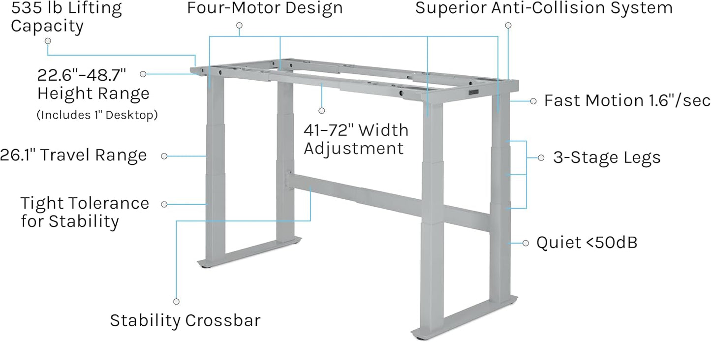 Uplift - Bamboo Curve (60 X 30 Inch) Electric Standing Desk V2-Commercial (Black) 4-Leg Adjustable Stand up Desk, Advanced Keypad, Wire Grommets, Wire Management Tray, Bamboo Rocker-X Board - Serious Techies