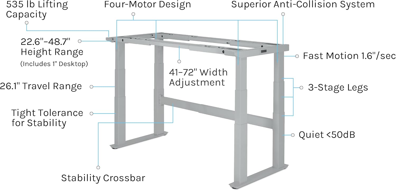 Uplift - Bamboo Curve (60 X 30 Inch) Electric Standing Desk V2-Commercial (Black) 4-Leg Adjustable Stand up Desk, Advanced Keypad, Wire Grommets, Wire Management Tray, Bamboo Rocker-X Board - Serious Techies