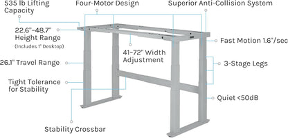 Uplift - Bamboo Curve (60 X 30 Inch) Electric Standing Desk V2-Commercial (Black) 4-Leg Adjustable Stand up Desk, Advanced Keypad, Wire Grommets, Wire Management Tray, Bamboo Rocker-X Board - Serious Techies